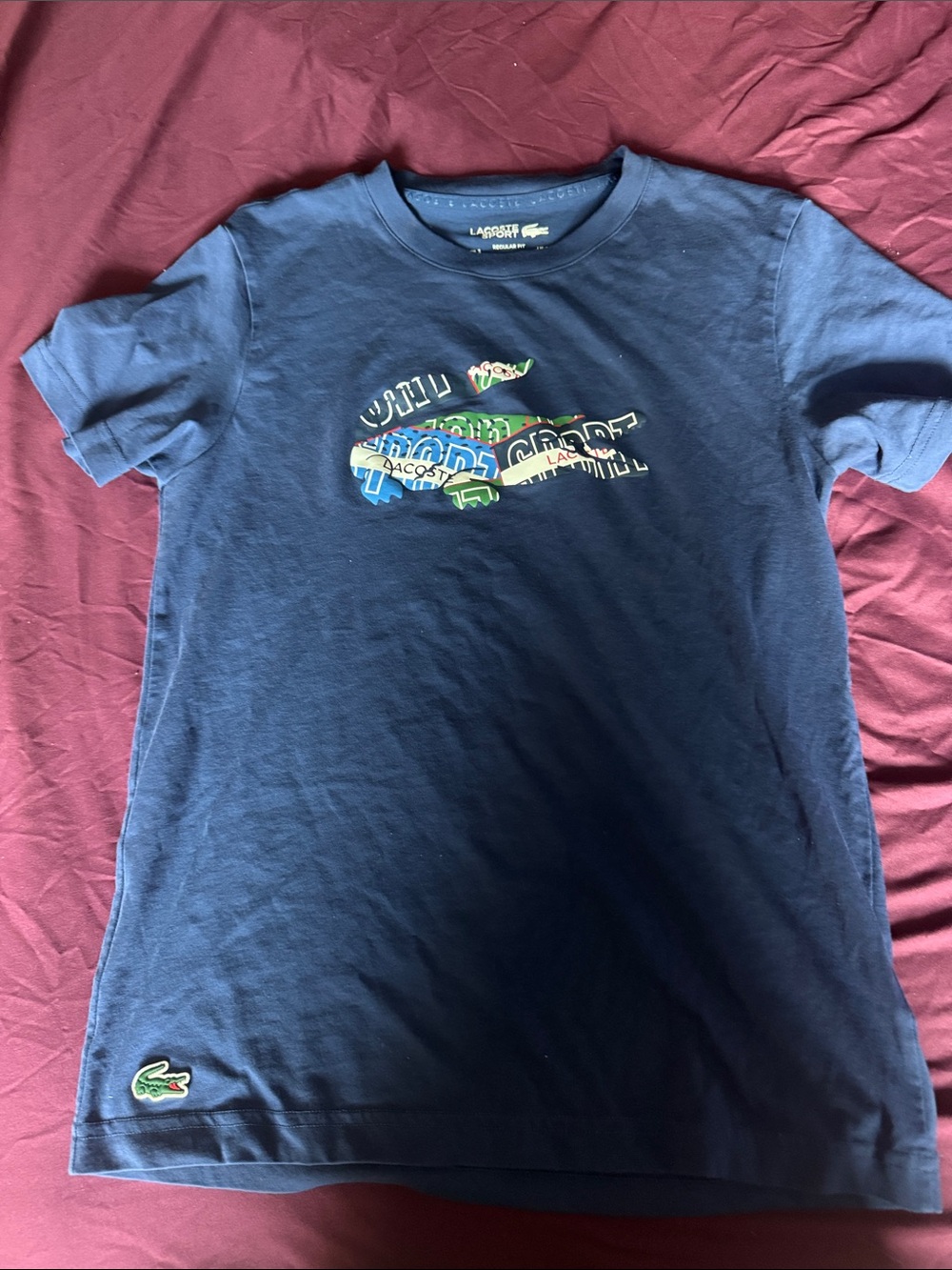 Lacoste Navy Short-Sleeve Tee with Multicolor Croc Graphic